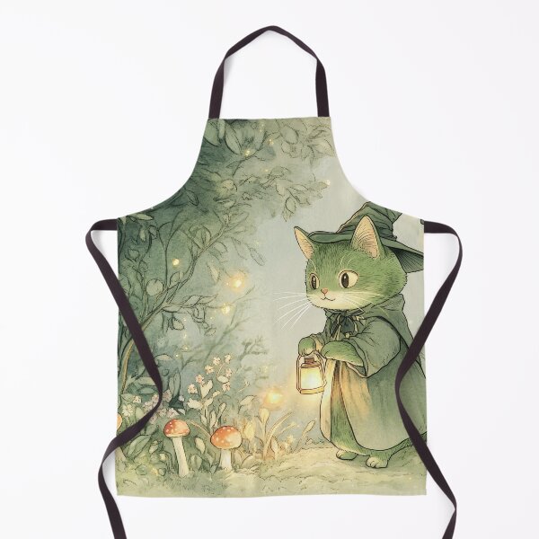 Item preview, e: Enchanted Green Cat in Fantasy Forest designed and sold by AI Gizmo.