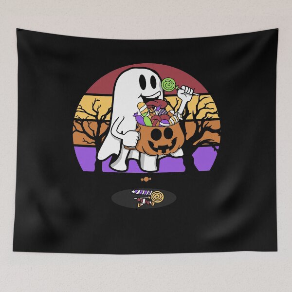 Item preview, Retro Sunset Funny Ghost Eating Candies Boosheet Boo Happy Halloween Spooky designed and sold by BBBLClo.