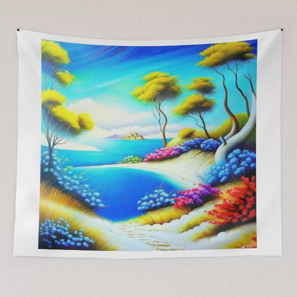 Item preview, colorful coastal landscape designed and sold by trendero.