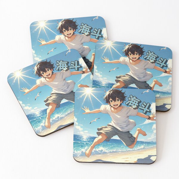 Item preview, Kaito - Boy Jumping On The Beach Anime designed and sold by PrintMeOnYou.