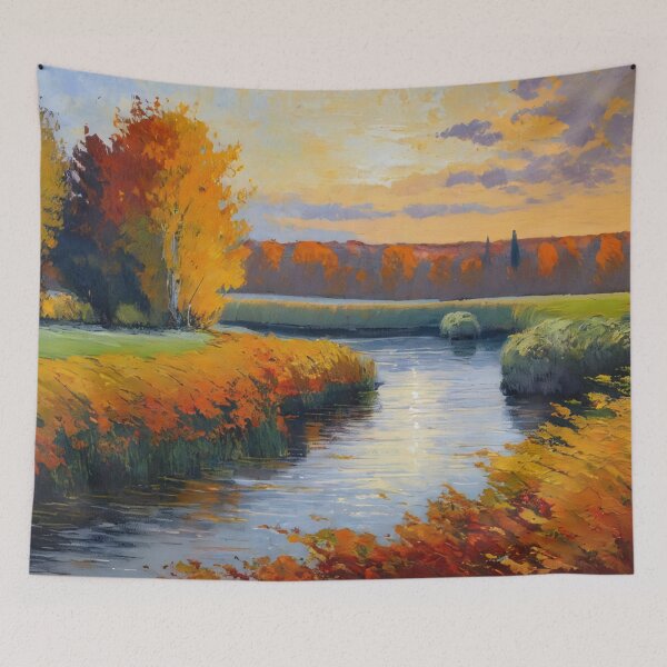 Item preview, Field in early autumn with river designed and sold by MoodyFrames.