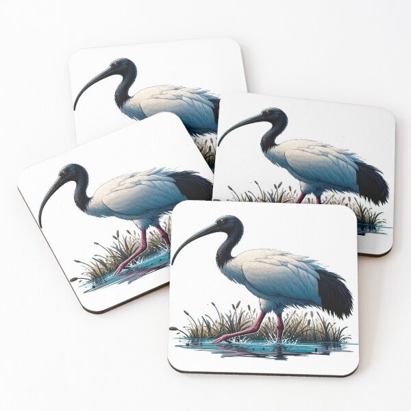 Item preview, Sacred ibis gracefully walking through African swamps, showcasing the beauty of exotic wildlife designed and sold by KreaDesignOne.