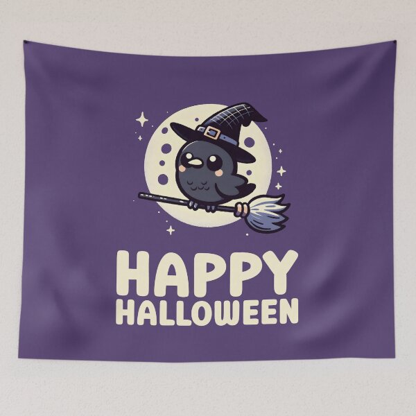 Item preview, Cute Witch Crow on Broomstick Happy Halloween Crow Witch Costume Sticker Halloween Card designed and sold by Gay-Koala.