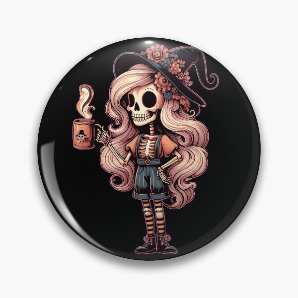 Item preview, Spooky Skeleton with Witch Hat Enjoying Coffee - Halloween Design designed and sold by Tw1nsAIArt.