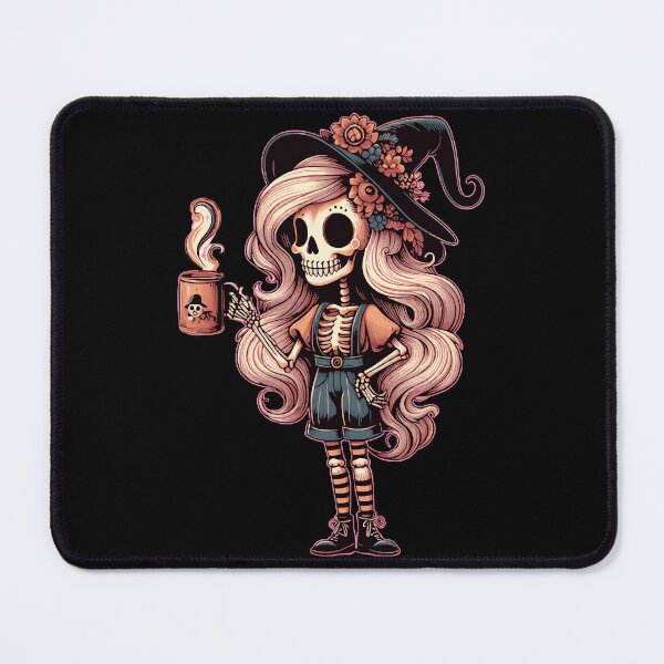 Item preview, Spooky Skeleton with Witch Hat Enjoying Coffee - Halloween Design designed and sold by Tw1nsAIArt.