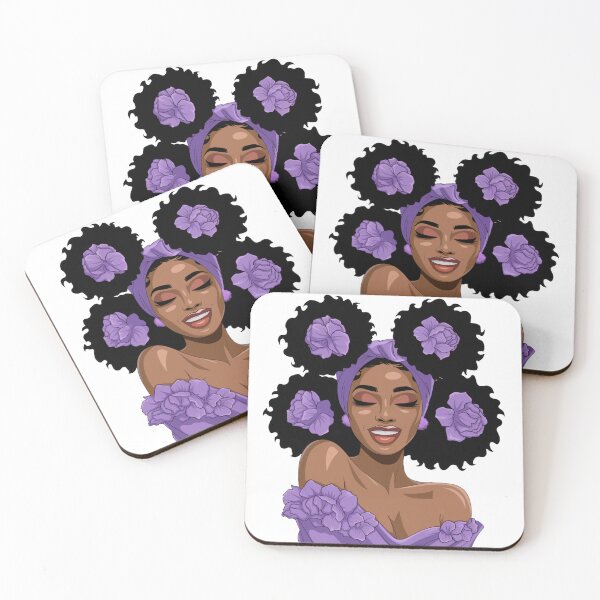 Item preview, Copy of Cute Girl with Afro Puffs purple flowers designed and sold by Design Den.