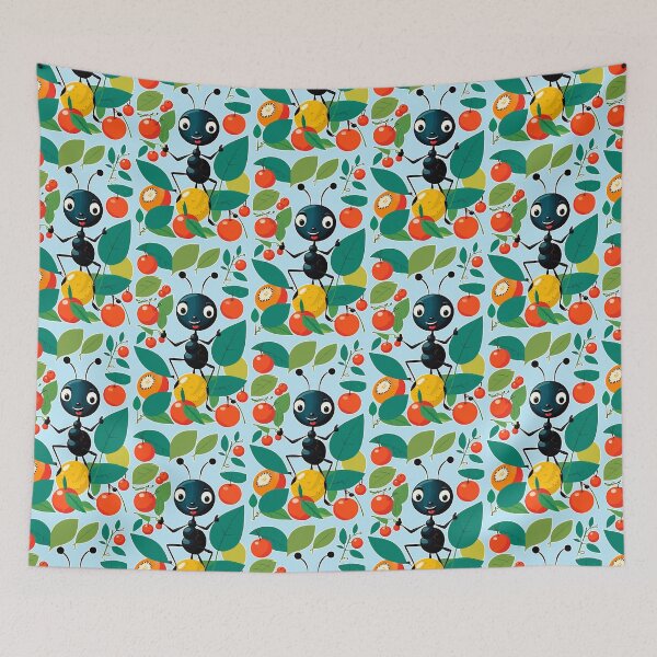Item preview, Happy black ant with fruits and leaves designed and sold by WorkerAnts.