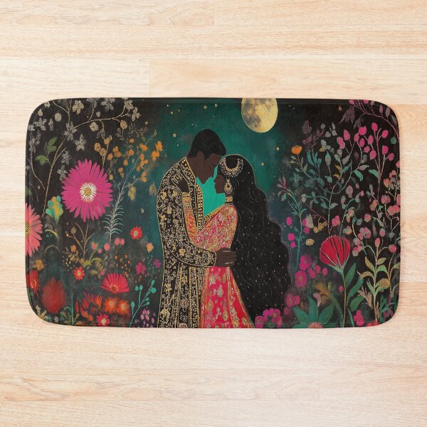 Item preview, Indian Couple under moonlight surrounded by flowers designed and sold by BeatnikBuddha.