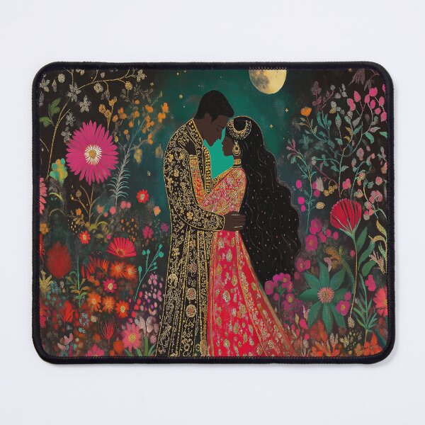 Item preview, Indian Couple under moonlight surrounded by flowers designed and sold by BeatnikBuddha.