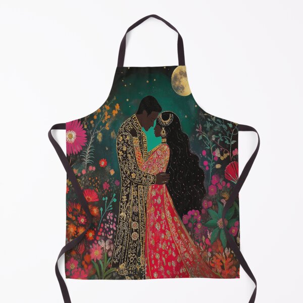 Item preview, Indian Couple under moonlight surrounded by flowers designed and sold by BeatnikBuddha.