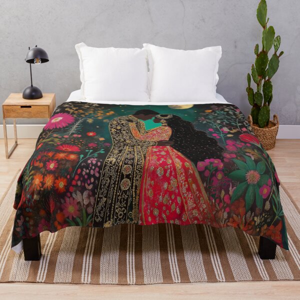 Item preview, Indian Couple under moonlight surrounded by flowers designed and sold by BeatnikBuddha.