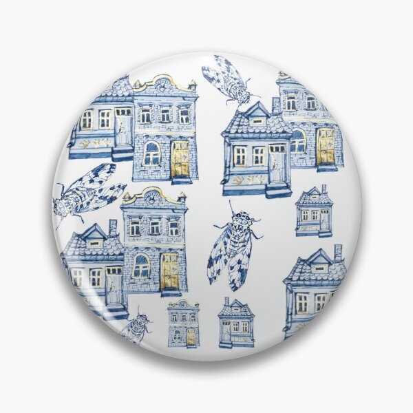 Item preview, Blue houses and cicadas. designed and sold by OksArt22.