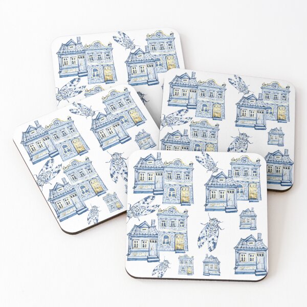 Item preview, Blue houses and cicadas. designed and sold by OksArt22.