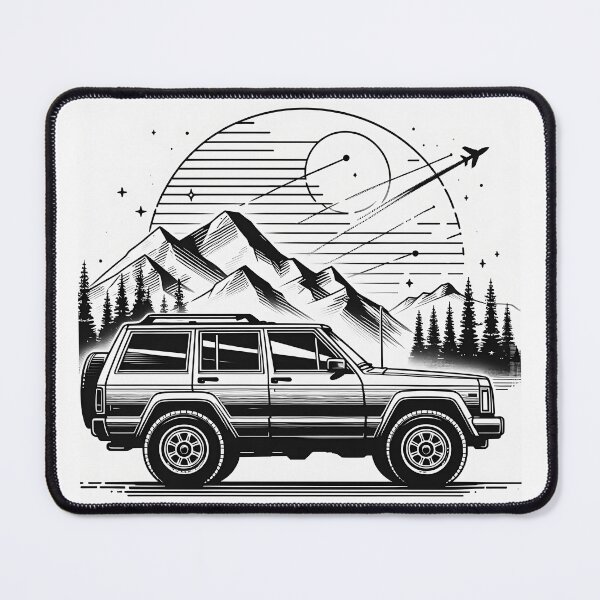Item preview, Cherokee XJ 4x4 USA offroad Vintage old school vehicle  -  black line art  designed and sold by Off-Road-Zone.