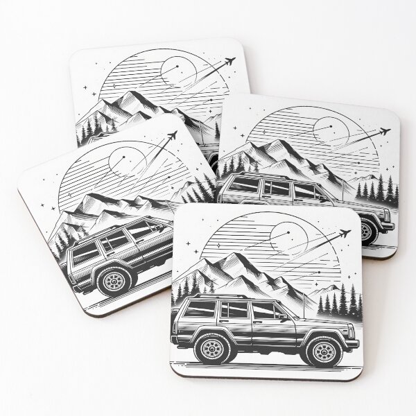 Item preview, Cherokee XJ 4x4 USA offroad Vintage old school vehicle  -  black line art  designed and sold by Off-Road-Zone.