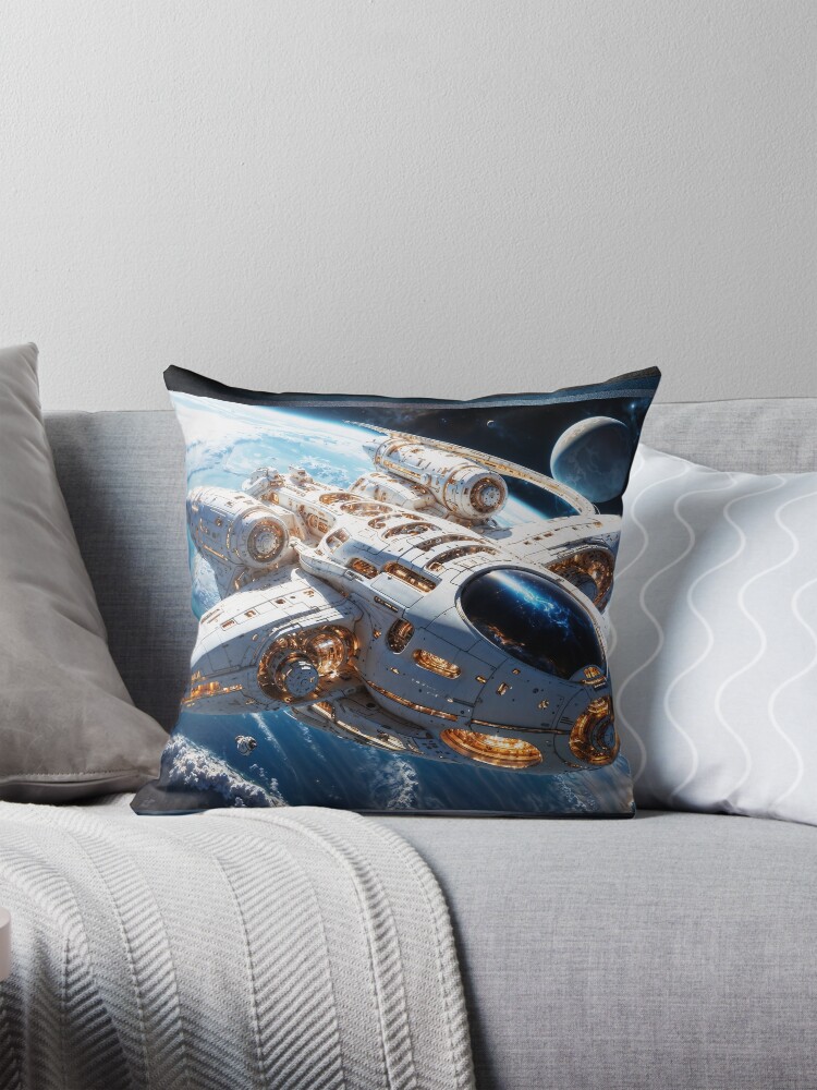 The Futuristic Spacecraft Starscraper Lamanent Soaring Above A Distant Planet AI Concept Art by Xzendor7 - The Beauty Of Technology 4 The Futuristic Spacecraft Starscraper Lamanent Soaring Above A Distant Planet Astounding AI Concept Art by Xzendor7 Decorative Art Print Throw Pillow