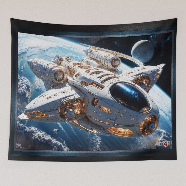 Item preview, The Futuristic Spacecraft Starscraper Lamanent Soaring Above A Distant Planet Astounding AI Concept Art by Xzendor7 designed and sold by Xzendor7 Digital Art Creations.