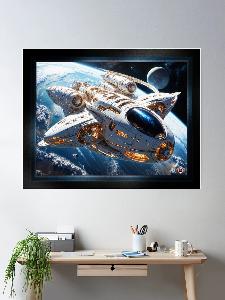 The Futuristic Spacecraft Starscraper Lamanent Soaring Above A Distant Planet AI Concept Art by Xzendor7 - The Beauty Of Technology 2 The Futuristic Spacecraft Starscraper Lamanent Soaring Above A Distant Planet Astounding AI Concept Art by Xzendor7 Wall Decor Poster Art Print