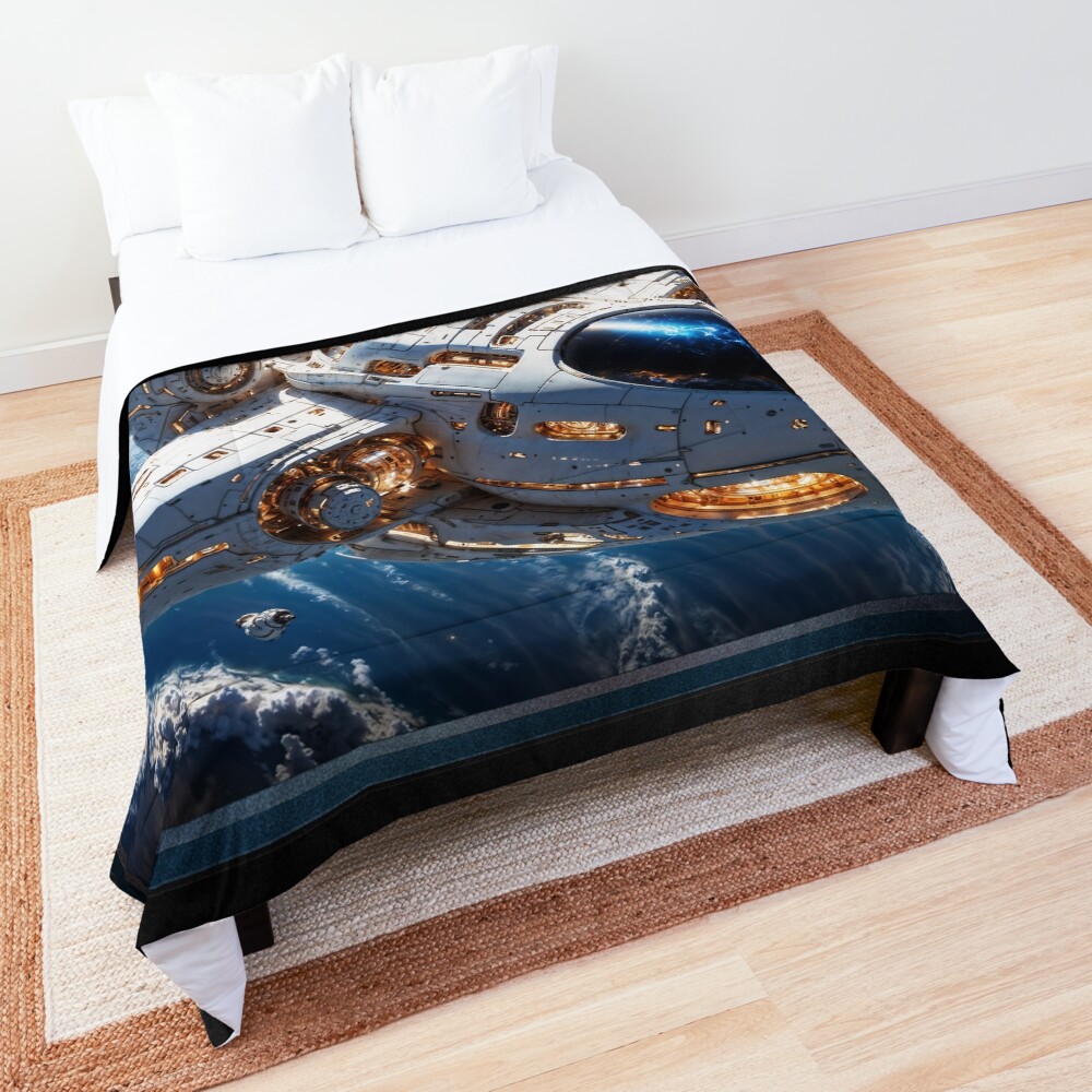 The Futuristic Spacecraft Starscraper Lamanent Soaring Above A Distant Planet AI Concept Art by Xzendor7 - The Beauty Of Technology 3 The Futuristic Spacecraft Starscraper Lamanent Soaring Above A Distant Planet Astounding AI Concept Art by Xzendor7 Decorative Art Print Comforter