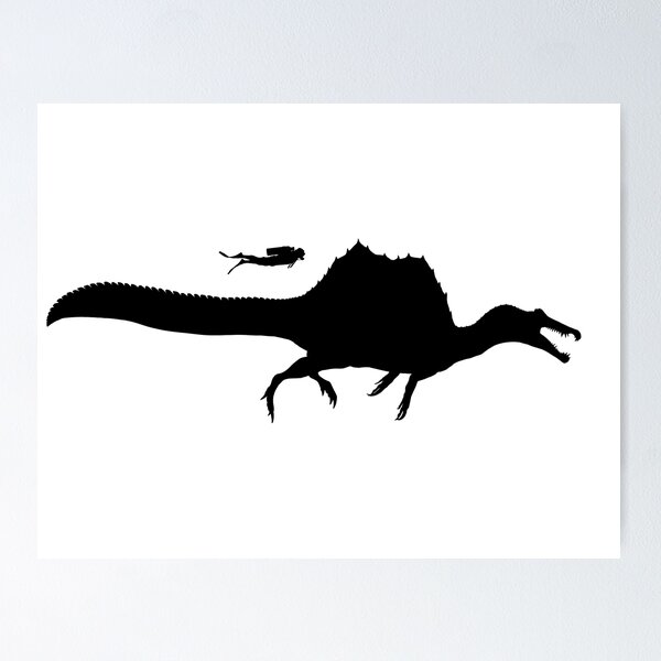 Artikelvorschau, Spinosaurus-Silhouette mit Taucher entworfen und verkauft von Robert O.  Clark.