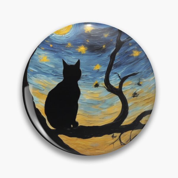 Item preview, Starry Night Black Cat T-Shirt - Van Gogh Inspired Art Tee designed and sold by Digital Art and Funny Pets.