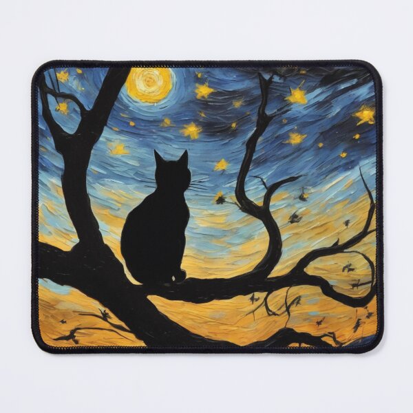 Item preview, Starry Night Black Cat T-Shirt - Van Gogh Inspired Art Tee designed and sold by Digital Art and Funny Pets.
