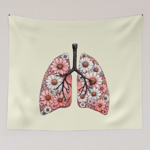 Item preview, Lungs with daisies flowers and plant and branches, cystic fibrosis, cancer awareness, bloom floral, anatomy, watercolor designed and sold by Collagedream.