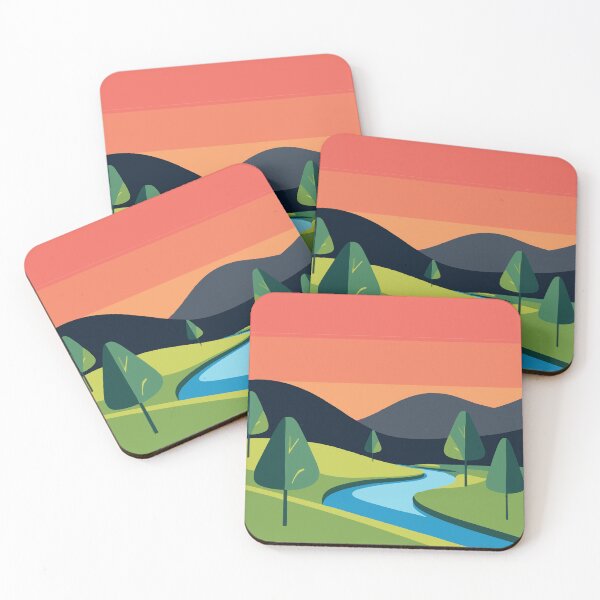 Item preview, Mountain sunset background. Vector illustration in flat style. designed and sold by AtonuHaque.