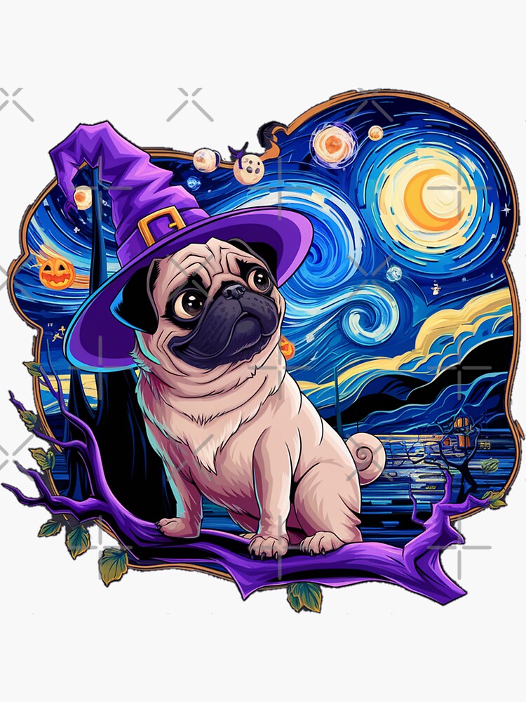 Thumbnail 3 of 3, Sticker, Spooky pug designed and sold by Coollzone.