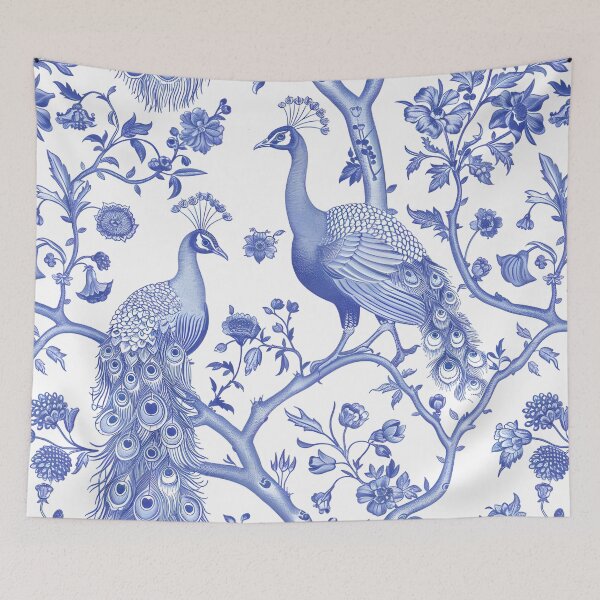 Item preview, Blue and White Peacock Promenade designed and sold by TheChinoiserie.
