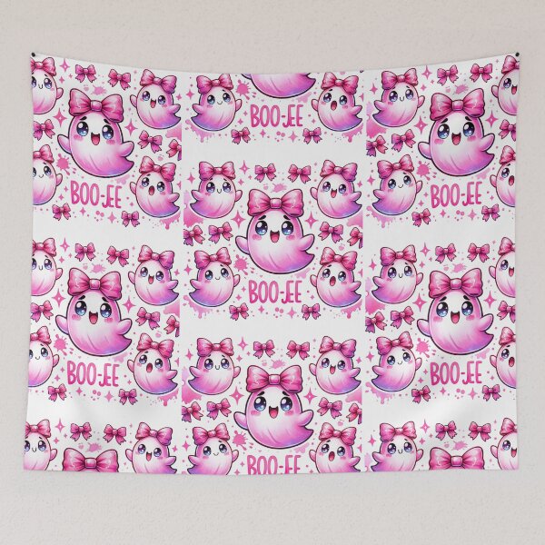 Item preview, Cute pink Ghost with bows saying Boo-Jee stickers and more designed and sold by CRandRRstickers.