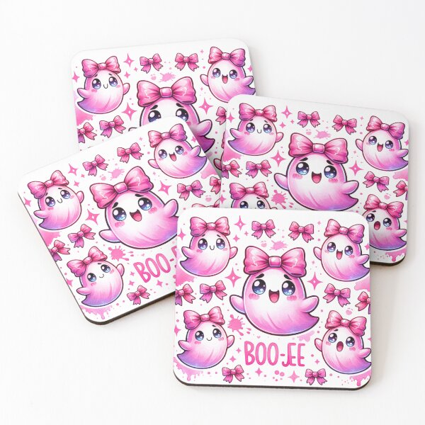 Item preview, Cute pink Ghost with bows saying Boo-Jee stickers and more designed and sold by CRandRRstickers.