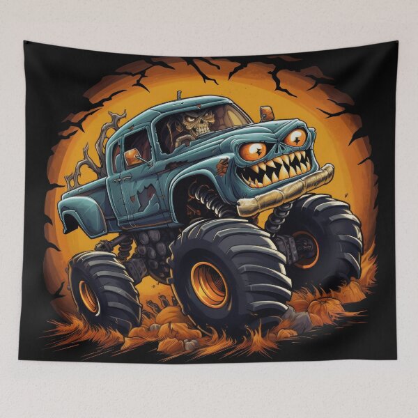 Item preview, Skeleton riding monster truck halloween Toddler Boys Kids  designed and sold by DrawHandArt.