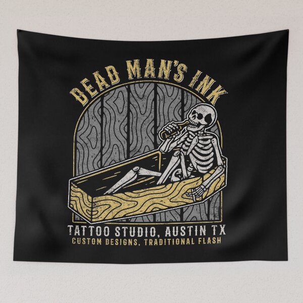 Item preview, Dead Man's Ink, Tattoo Studio, Austin, Texas, Skeleton Tattoo Design designed and sold by Proverbial Wisdom Design.
