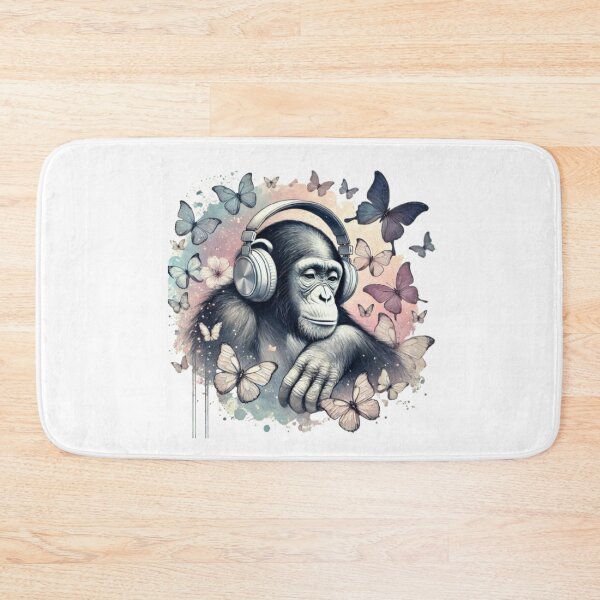 Item preview, Zen Monkey with Headphones and Butterflies – Chill Vibes Art designed and sold by GemBob Creations.