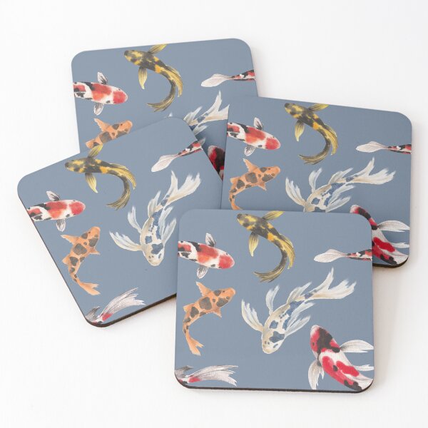 Item preview, Watercolor Koi Fish Print on Blue Background designed and sold by CritterFish.