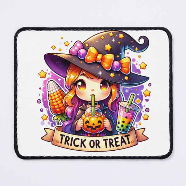 Item preview, Candy Corn Witch drinking Boba sticker and more designed and sold by CRandRRstickers.