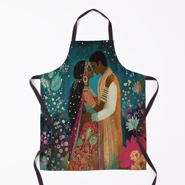 Item preview, Dark-skinned Indian couple embrace in a floral asian garden designed and sold by BeatnikBuddha.