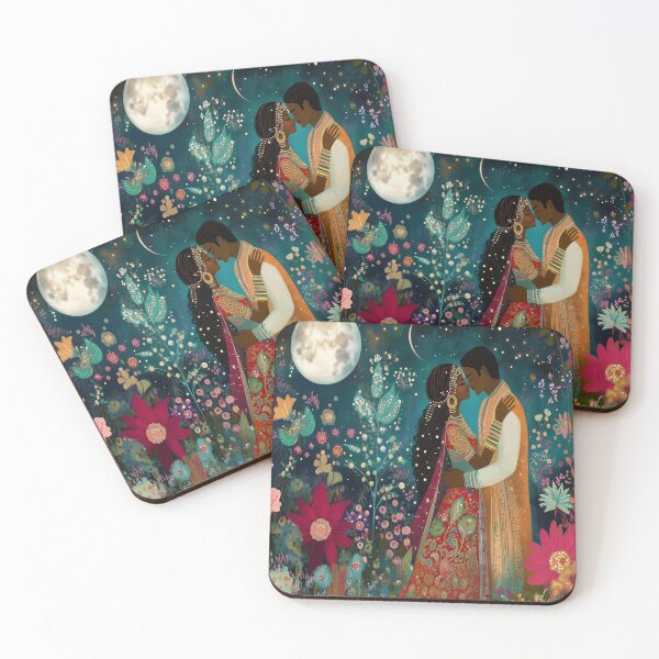 Item preview, Dark-skinned Indian couple embrace in a floral asian garden  designed and sold by BeatnikBuddha.