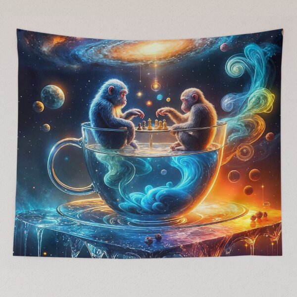 Item preview, Monkeys Playing Chess in a Galactic Teacup designed and sold by koreatvtea.
