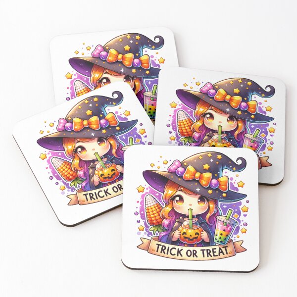 Item preview, Candy Corn Witch drinking Boba sticker and more designed and sold by CRandRRstickers.