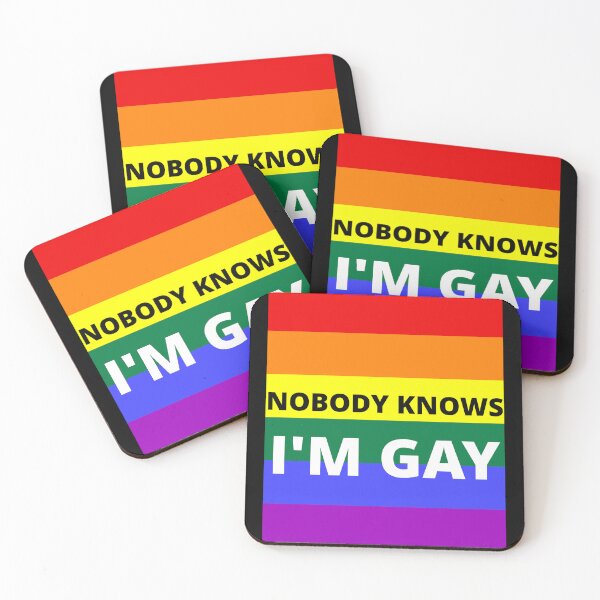 Item preview, NOBODY KNOWS I'M GAY on rainbow background designed and sold by uniqueitems.