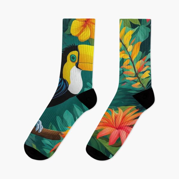 Item preview, Toucan in Tropical Garden with Flowers, Monstera Leaves, Green Plan designed and sold by MyArt23.