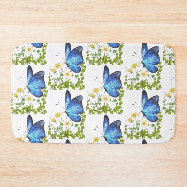 Item preview, A stately blue butterfly visits a meadow full of spring flowers. designed and sold by esao.