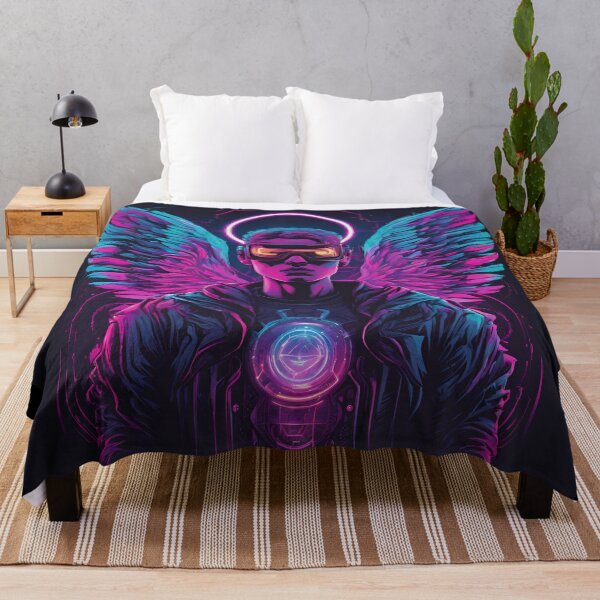 Item preview, Neon-Glowing Cyberpunk Angel T-Shirt - Futuristic Hip God with Electric Halo Art D54 designed and sold by pixelandcrafted.