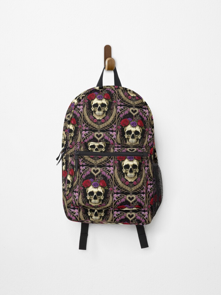 Thumbnail 1 of 3, Backpack, Gothic Skull Roses designed and sold by TheDarkWardrobe.
