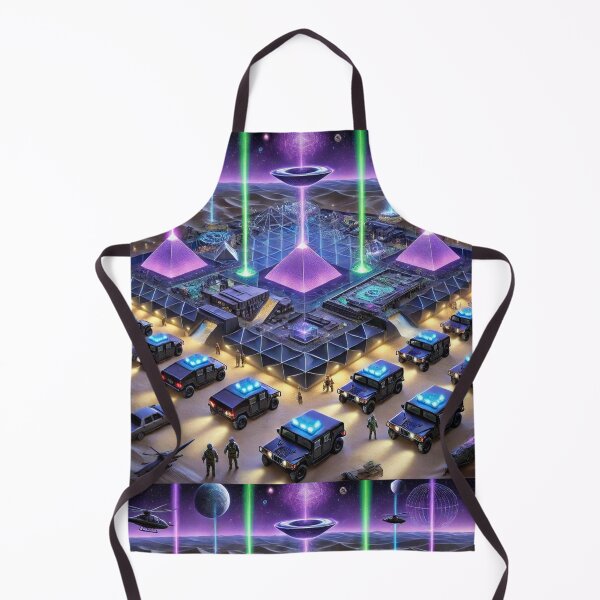 Item preview, Futuristic Alien Pyramid Facility at Area 53 with Military Presence and Celestial Sky designed and sold by Meta2Physical.