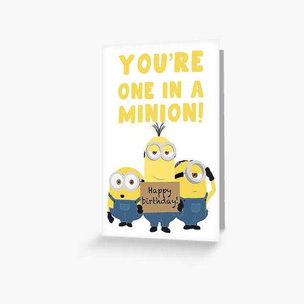 Vista previa del artículo con la obra «Linda tarjeta de cumpleaños - Para ella, para él - Feliz cumpleaños - Eres uno en un Minion - Minions - Uno en un millón», diseñado y vendido por HomeOfPinkPeach.