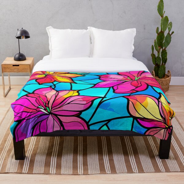 Item preview, FLORAL AND TROPICAL PATTERN O18 - Gift items and personal use / Orchid, Seamless, Leaves, Stained Glass, Pink, Turquoise, Yellow, Flowers, White, Pattern, Art designed and sold by LumDesignArt.