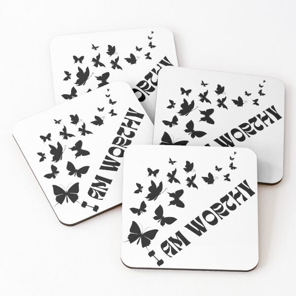 Item preview, I am Worthy. Beautiful Inspirational Quote. Motivational. Butterflies. Black. designed and sold by That Cheeky Tee.